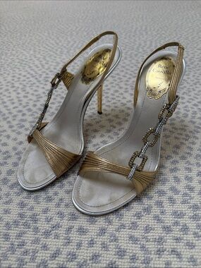 Rene Caovilla Gold Crystal-Chain Slingback Heels